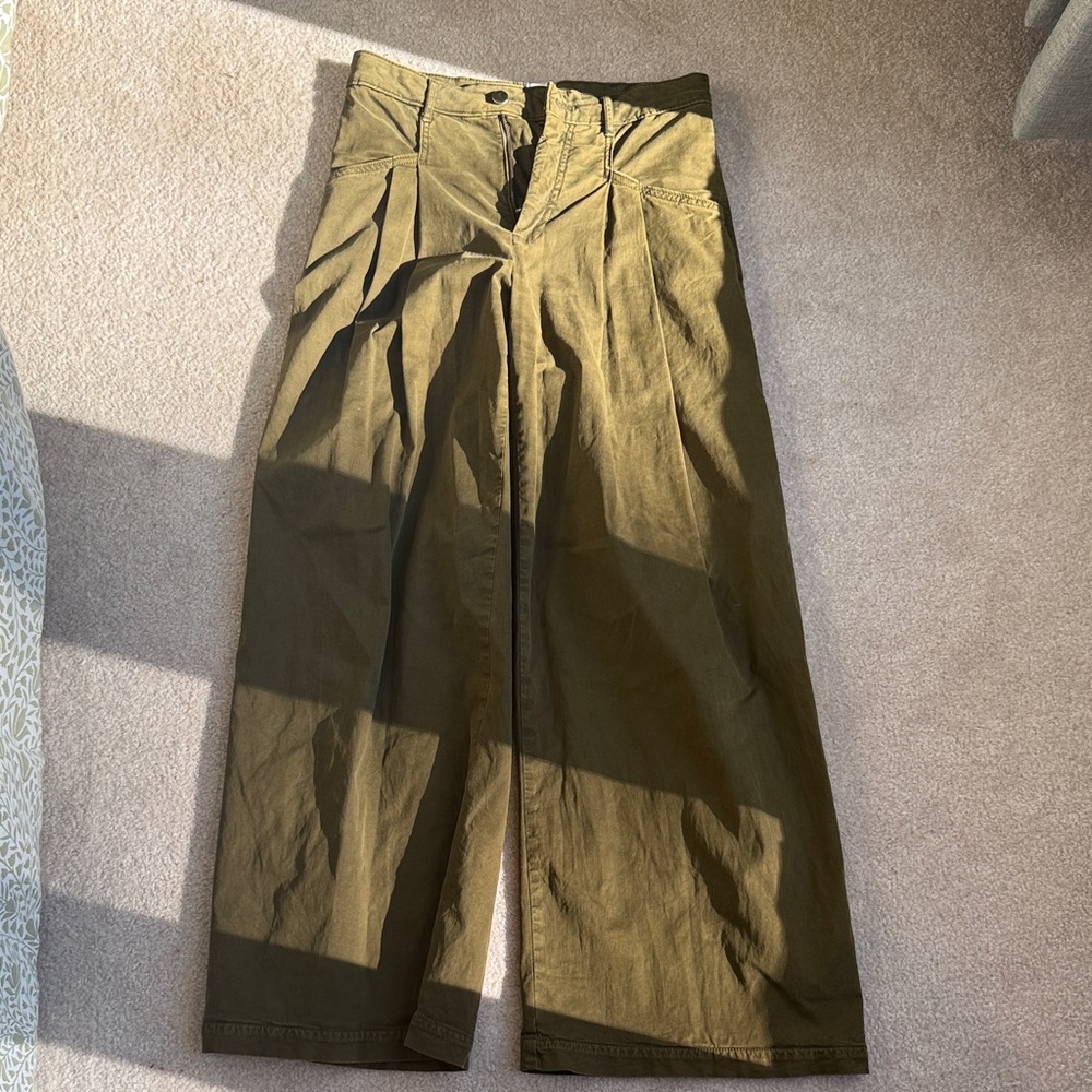 Maeve Olive-Green High-Rise Wide Leg Pants
